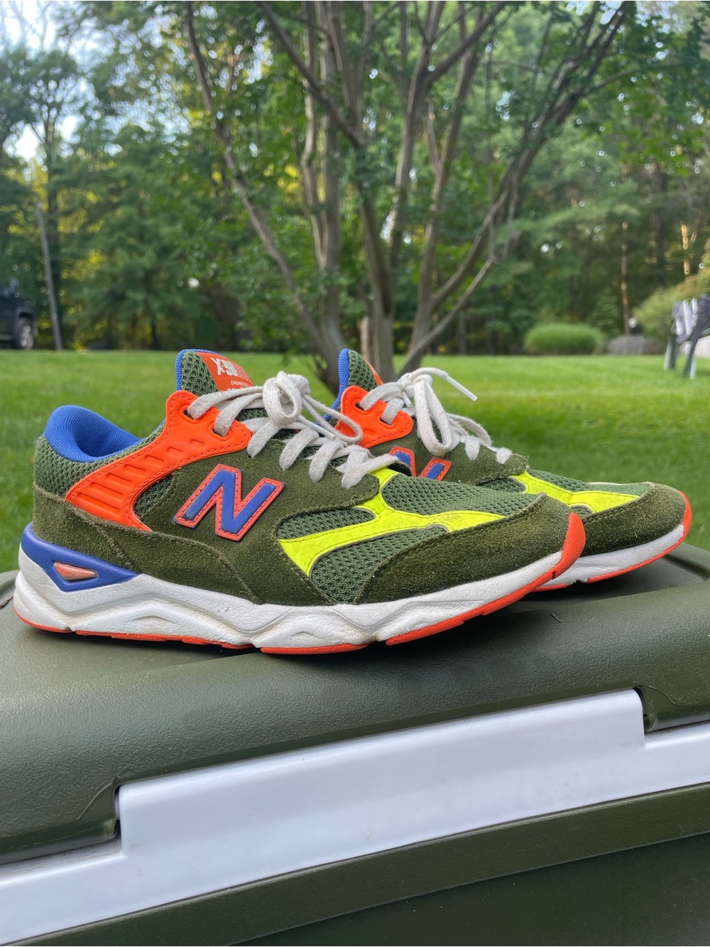 New Balance Kids X-90 Sneakers in Green, Neon Yellow & Orange